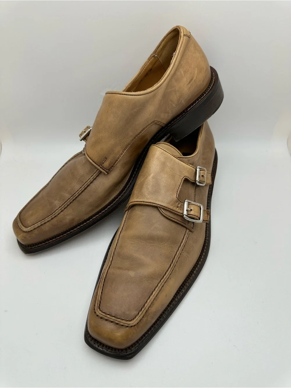 Mercanti Florentini Italy Double Monk Strap Leather Shoes - Light Brown